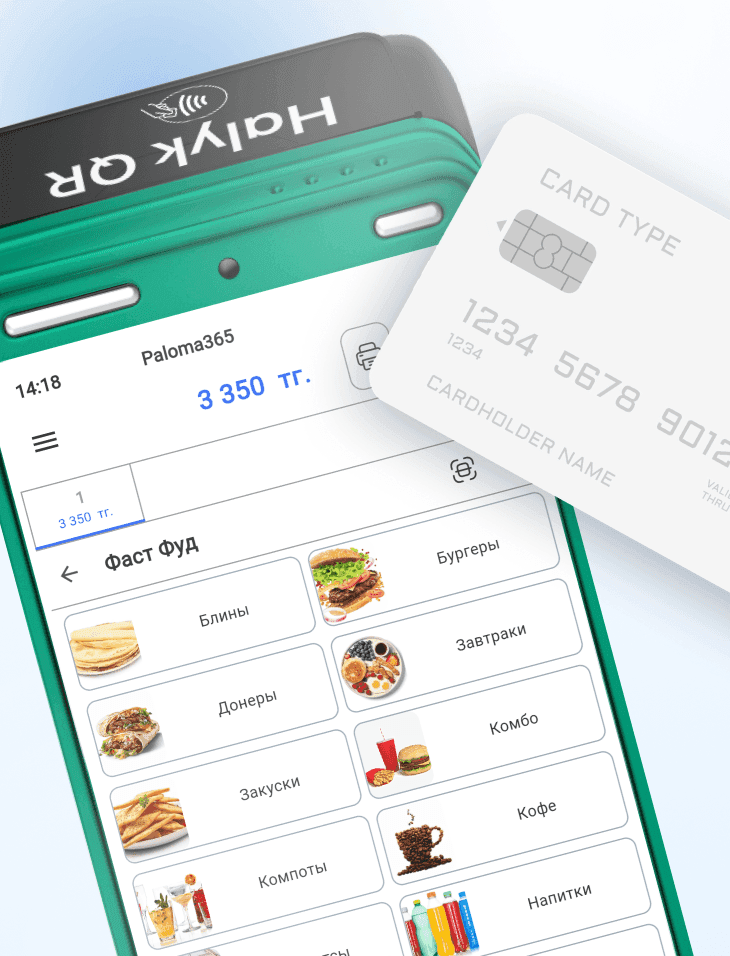 Paloma365 on Halyk Bank terminal — checkout and card payment